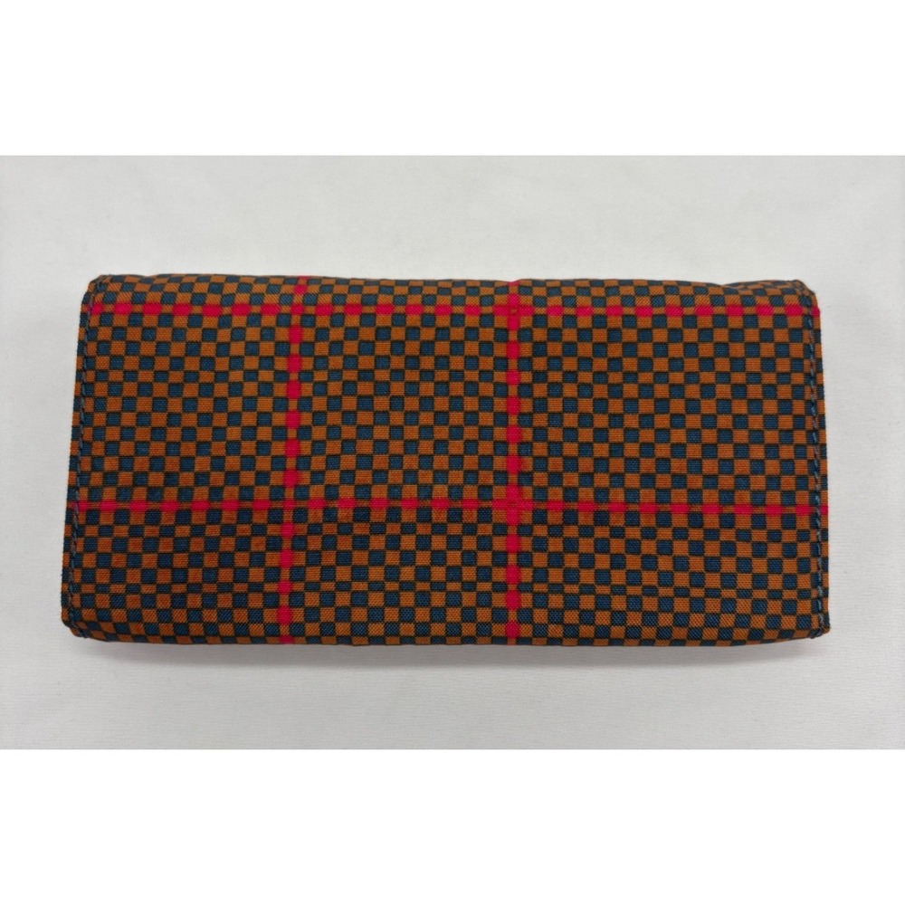 Kipling Brownie Organizer Wallet Trifold 7.5" x 4" Brown Blue‎ Checkerboard - Picture 2 of 10